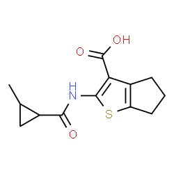 ChemSpider 2D Image | 2-{[(2-Methylcyclopropyl)carbonyl]amino}-5,6-dihydro-4H-cyclopenta[b]thiophene-3-carboxylic acid | C13H15NO3S
