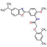 InChI=1/C27H28N2O4/c1-16(2)19-7-11-25-22(13-19)29-27(33-25)20-8-10-24(31-5)21(14-20)28-26(30)15-32-23-9-6-17(3)12-18(23)4/h6-14,16H,15H2,1-5H3,(H,28,30)