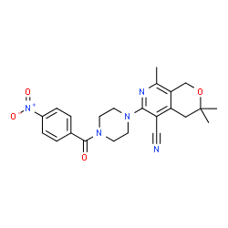 ChemSpider 2D Image | 3,3,8-Trimethyl-6-[4-(4-nitrobenzoyl)-1-piperazinyl]-3,4-dihydro-1H-pyrano[3,4-c]pyridine-5-carbonitrile | C23H25N5O4