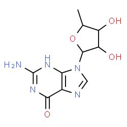 ChemSpider 2D Image | 2-Amino-9-(5-deoxypentofuranosyl)-3,9-dihydro-6H-purin-6-one | C10H13N5O4