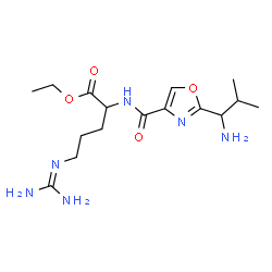 ChemSpider 2D Image | Ethyl N~2~-{[2-(1-amino-2-methylpropyl)-1,3-oxazol-4-yl]carbonyl}-N~5~-(diaminomethylene)ornithinate | C16H28N6O4