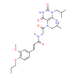 ChemSpider 2D Image | N-{2-[(6-Amino-1-isobutyl-2,4-dioxo-1,2,3,4-tetrahydro-5-pyrimidinyl)(isobutyl)amino]-2-oxoethyl}-3-(3-methoxy-4-propoxyphenyl)-N-methylacrylamide | C28H41N5O6