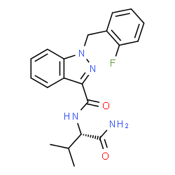 ChemSpider 2D Image | N-[(2S)-1-Amino-3-methyl-1-oxo-2-butanyl]-1-(2-fluorobenzyl)-1H-indazole-3-carboxamide | C20H21FN4O2