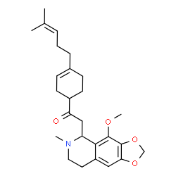 ChemSpider 2D Image | 2-(4-Methoxy-6-methyl-5,6,7,8-tetrahydro[1,3]dioxolo[4,5-g]isoquinolin-5-yl)-1-[4-(4-methyl-3-penten-1-yl)-3-cyclohexen-1-yl]ethanone | C26H35NO4