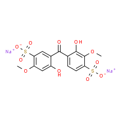 ChemSpider 2D Image | Disodium 3-hydroxy-4-(2-hydroxy-4-methoxy-5-sulfonatobenzoyl)-2-methoxybenzenesulfonate | C15H12Na2O11S2