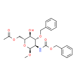 ChemSpider 2D Image | Methyl 6-O-acetyl-3-O-benzyl-2-{[(benzyloxy)carbonyl]amino}-2-deoxy-alpha-D-glucopyranoside | C24H29NO8