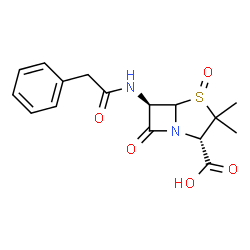 ChemSpider 2D Image | (2S,6R)-3,3-Dimethyl-7-oxo-6-[(phenylacetyl)amino]-4-thia-1-azabicyclo[3.2.0]heptane-2-carboxylic acid 4-oxide | C16H18N2O5S