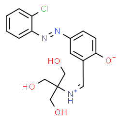 ChemSpider 2D Image | 4-[(E)-(2-Chlorophenyl)diazenyl]-2-[(Z)-{[1,3-dihydroxy-2-(hydroxymethyl)-2-propanyl]iminio}methyl]phenolate | C17H18ClN3O4