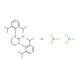 ChemSpider 2D Image | 2-Bromo-1,3-bis(2,6-diisopropylphenyl)-3,4,5,6-tetrahydropyrimidin-1-ium bromide - chloroform (1:1:2) | C30H42Br2Cl6N2