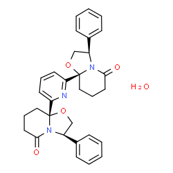 ChemSpider 2D Image | (3R,8aR,3'R,8a'R)-8a,8a'-(2,6-Pyridinediyl)bis(3-phenylhexahydro-5H-[1,3]oxazolo[3,2-a]pyridin-5-one) hydrate (1:1) | C31H33N3O5