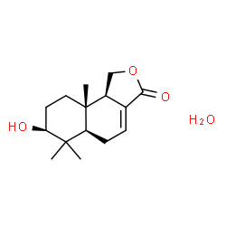 ChemSpider 2D Image | (5aR,7S,9aS,9bR)-7-Hydroxy-6,6,9a-trimethyl-5,5a,6,7,8,9,9a,9b-octahydronaphtho[1,2-c]furan-3(1H)-one hydrate (1:1) | C15H24O4