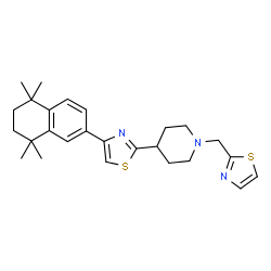 ChemSpider 2D Image | 4-[4-(5,5,8,8-Tetramethyl-5,6,7,8-tetrahydro-2-naphthalenyl)-1,3-thiazol-2-yl]-1-(1,3-thiazol-2-ylmethyl)piperidine | C26H33N3S2