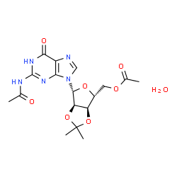 ChemSpider 2D Image | N-Acetyl-5'-O-acetyl-2',3'-O-isopropylideneguanosine hydrate (1:1) | C17H23N5O8