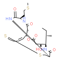 ChemSpider 2D Image | (1S,5S,6R,9S,15Z,20R)-6-[(2S)-2-Butanyl]-5-hydroxy-20-[2-(methylsulfanyl)ethyl]-2-oxa-11,12-dithia-7,19,22-triazabicyclo[7.7.6]docos-15-ene-3,8,18,21-tetrone | C23H37N3O6S3