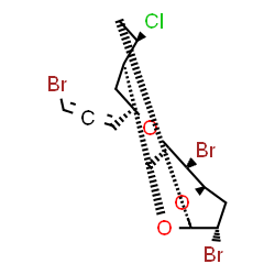 ChemSpider 2D Image | (1S,2S,4R,5S,6S,8S,10S,11R)-2,5-Dibromo-8-(3-bromopropadienyl)-11-chloro-6-methyl-7,13,14-trioxatricyclo[8.2.1.1~1,4~]tetradecane | C15H18Br3ClO3