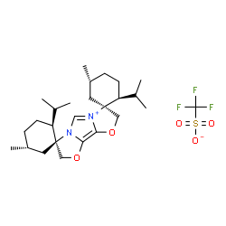ChemSpider 2D Image | (1S,2S,2''S,5R,5''R,7'S)-2,2''-Diisopropyl-5,5''-dimethyldispiro[cyclohexane-1,3'-[1,3]oxazolo[3',2':3,4]imidazo[5,1-b][1,3]oxazol[6]ium-7',1''-cyclohexane] trifluoromethanesulfonate | C26H41F3N2O5S