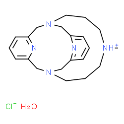 ChemSpider 2D Image | 20-Methyl-1,9,24,25-tetraaza-20-azoniatetracyclo[7.7.7.1~3,7~.1~11,15~]pentacosa-3(25),4,6,11(24),12,14-hexaene chloride hydrate (1:1:1) | C21H32ClN5O
