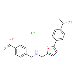 ChemSpider 2D Image | 4-{[({5-[4-(1-Hydroxyethyl)phenyl]-2-furyl}methyl)amino]methyl}benzoic acid hydrochloride (1:1) | C21H22ClNO4