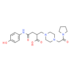 ChemSpider 2D Image | 4-[(4-Hydroxyphenyl)amino]-4-oxo-2-({4-[2-oxo-2-(1-pyrrolidinyl)ethyl]-1-piperazinyl}methyl)butanoic acid | C21H30N4O5