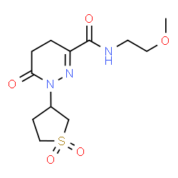 ChemSpider 2D Image | 1-(1,1-Dioxidotetrahydro-3-thiophenyl)-N-(2-methoxyethyl)-6-oxo-1,4,5,6-tetrahydro-3-pyridazinecarboxamide | C12H19N3O5S