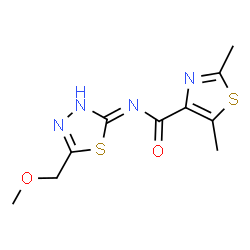 ChemSpider 2D Image | N-[5-(Methoxymethyl)-1,3,4-thiadiazol-2-yl]-2,5-dimethyl-1,3-thiazole-4-carboxamide | C10H12N4O2S2