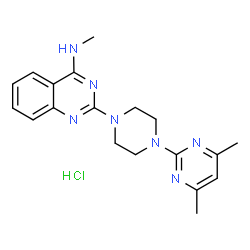 ChemSpider 2D Image | 2-[4-(4,6-Dimethyl-2-pyrimidinyl)-1-piperazinyl]-N-methyl-4-quinazolinamine hydrochloride (1:1) | C19H24ClN7