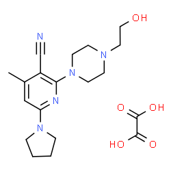 ChemSpider 2D Image | 2-[4-(2-Hydroxyethyl)-1-piperazinyl]-4-methyl-6-(1-pyrrolidinyl)nicotinonitrile ethanedioate (1:1) | C19H27N5O5