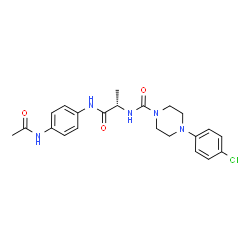 ChemSpider 2D Image | N-{(2S)-1-[(4-Acetamidophenyl)amino]-1-oxo-2-propanyl}-4-(4-chlorophenyl)-1-piperazinecarboxamide | C22H26ClN5O3