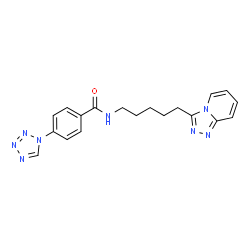 ChemSpider 2D Image | 4-(1H-Tetrazol-1-yl)-N-[5-([1,2,4]triazolo[4,3-a]pyridin-3-yl)pentyl]benzamide | C19H20N8O