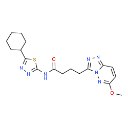 ChemSpider 2D Image | N-(5-Cyclohexyl-1,3,4-thiadiazol-2-yl)-4-(6-methoxy[1,2,4]triazolo[4,3-b]pyridazin-3-yl)butanamide | C18H23N7O2S