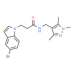 ChemSpider 2D Image | 3-(5-Bromo-1H-indol-1-yl)-N-[(1,3,5-trimethyl-1H-pyrazol-4-yl)methyl]propanamide | C18H21BrN4O
