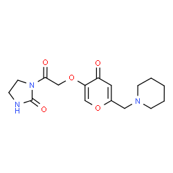 ChemSpider 2D Image | 1-({[4-Oxo-6-(1-piperidinylmethyl)-4H-pyran-3-yl]oxy}acetyl)-2-imidazolidinone | C16H21N3O5