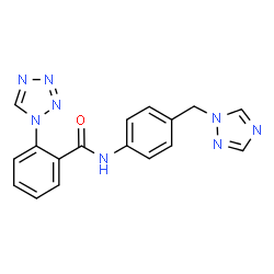 ChemSpider 2D Image | 2-(1H-Tetrazol-1-yl)-N-[4-(1H-1,2,4-triazol-1-ylmethyl)phenyl]benzamide | C17H14N8O