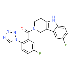 ChemSpider 2D Image | (8-Fluoro-1,3,4,5-tetrahydro-2H-pyrido[4,3-b]indol-2-yl)[5-fluoro-2-(1H-tetrazol-1-yl)phenyl]methanone | C19H14F2N6O