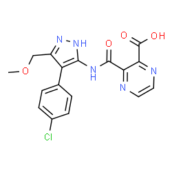 ChemSpider 2D Image | 3-{[4-(4-Chlorophenyl)-3-(methoxymethyl)-1H-pyrazol-5-yl]carbamoyl}-2-pyrazinecarboxylic acid | C17H14ClN5O4