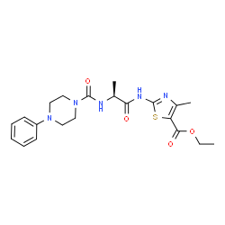 ChemSpider 2D Image | Ethyl 4-methyl-2-({N-[(4-phenyl-1-piperazinyl)carbonyl]-L-alanyl}amino)-1,3-thiazole-5-carboxylate | C21H27N5O4S