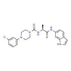 ChemSpider 2D Image | 4-(3-Chlorophenyl)-N-[(2S)-1-(1H-indol-6-ylamino)-1-oxo-2-propanyl]-1-piperazinecarboxamide | C22H24ClN5O2