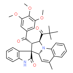 ChemSpider 2D Image | (1'S,2'S,3R,3a'R)-1'-(2,2-Dimethylpropanoyl)-5'-methyl-2'-(3,4,5-trimethoxybenzoyl)-1',2'-dihydro-3a'H-spiro[indole-3,3'-pyrrolo[1,2-a]quinolin]-2(1H)-one | C35H36N2O6