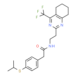 ChemSpider 2D Image | 2-[4-(Isopropylsulfanyl)phenyl]-N-{2-[4-(trifluoromethyl)-5,6,7,8-tetrahydro-2-quinazolinyl]ethyl}acetamide | C22H26F3N3OS
