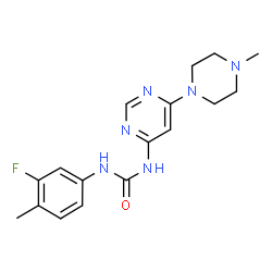 ChemSpider 2D Image | 1-(3-Fluoro-4-methylphenyl)-3-[6-(4-methyl-1-piperazinyl)-4-pyrimidinyl]urea | C17H21FN6O