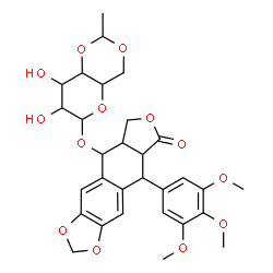 ChemSpider 2D Image | 8-Oxo-9-(3,4,5-trimethoxyphenyl)-5,5a,6,8,8a,9-hexahydrofuro[3',4':6,7]naphtho[2,3-d][1,3]dioxol-5-yl 4,6-O-ethylidenehexopyranoside | C30H34O13