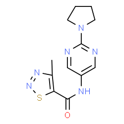 ChemSpider 2D Image | 4-Methyl-N-[2-(1-pyrrolidinyl)-5-pyrimidinyl]-1,2,3-thiadiazole-5-carboxamide | C12H14N6OS