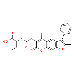ChemSpider 2D Image | 2-{[(2,5-Dimethyl-7-oxo-3-phenyl-7H-furo[3,2-g]chromen-6-yl)acetyl]amino}butanoic acid | C25H23NO6