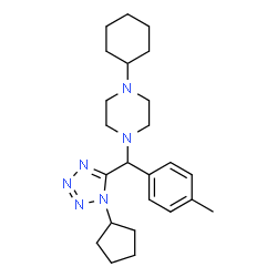 ChemSpider 2D Image | 1-Cyclohexyl-4-[(1-cyclopentyl-1H-tetrazol-5-yl)(4-methylphenyl)methyl]piperazine | C24H36N6