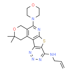 ChemSpider 2D Image | N-Allyl-2,2-dimethyl-5-(4-morpholinyl)-1,4-dihydro-2H-pyrano[4'',3'':4',5']pyrido[3',2':4,5]thieno[3,2-d][1,2,3]triazin-8-amine | C20H24N6O2S