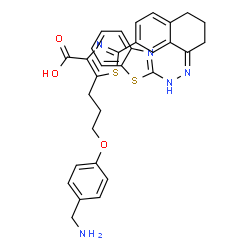ChemSpider 2D Image | 5-{3-[4-(Aminomethyl)phenoxy]propyl}-2-[(8Z)-8-(1,3-benzothiazol-2-ylhydrazono)-5,6,7,8-tetrahydro-2-naphthalenyl]-1,3-thiazole-4-carboxylic acid | C31H29N5O3S2