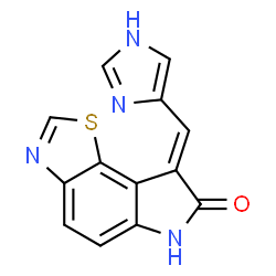 ChemSpider 2D Image | (8E)-8-(1H-Imidazol-4-ylmethylene)-6,8-dihydro-7H-[1,3]thiazolo[5,4-e]indol-7-one | C13H8N4OS