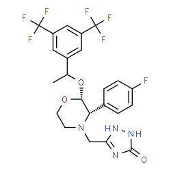 ChemSpider 2D Image | 5-{[(2R,3S)-2-{1-[3,5-Bis(trifluoromethyl)phenyl]ethoxy}-3-(4-fluorophenyl)-4-morpholinyl]methyl}-1,2-dihydro-3H-1,2,4-triazol-3-one | C23H21F7N4O3