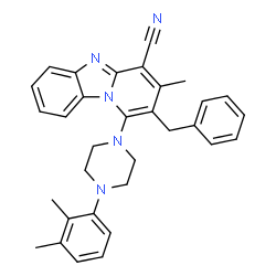 ChemSpider 2D Image | 2-Benzyl-1-[4-(2,3-dimethylphenyl)-1-piperazinyl]-3-methylpyrido[1,2-a]benzimidazole-4-carbonitrile | C32H31N5