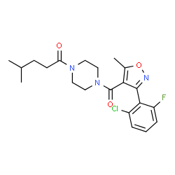 ChemSpider 2D Image | 1-(4-{[3-(2-Chloro-6-fluorophenyl)-5-methyl-1,2-oxazol-4-yl]carbonyl}-1-piperazinyl)-4-methyl-1-pentanone | C21H25ClFN3O3